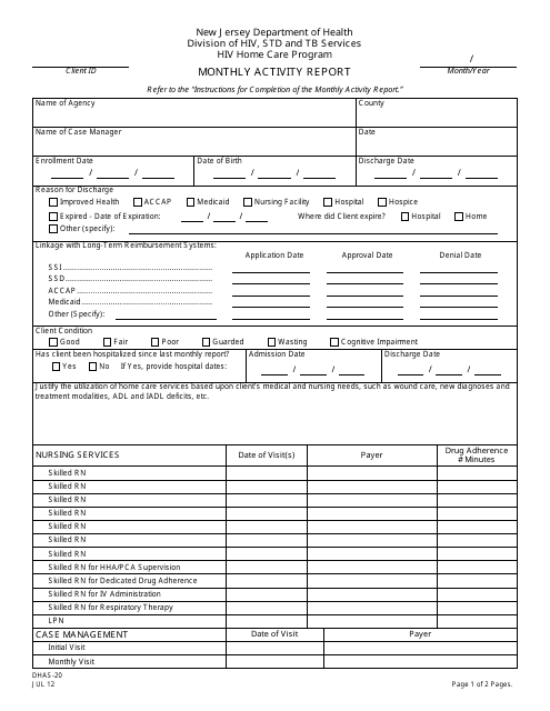 Form DHAS-20  Printable Pdf