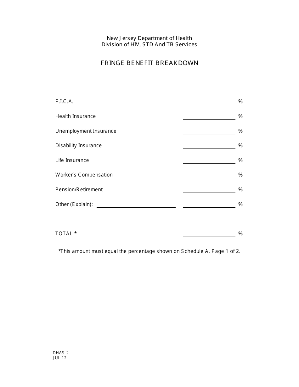 Form DHAS-2 Fringe Benefit Breakdown - New Jersey, Page 1