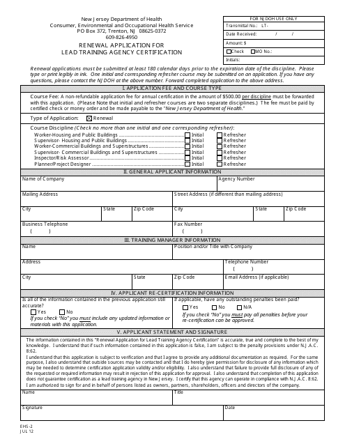 Form EHS-2  Printable Pdf