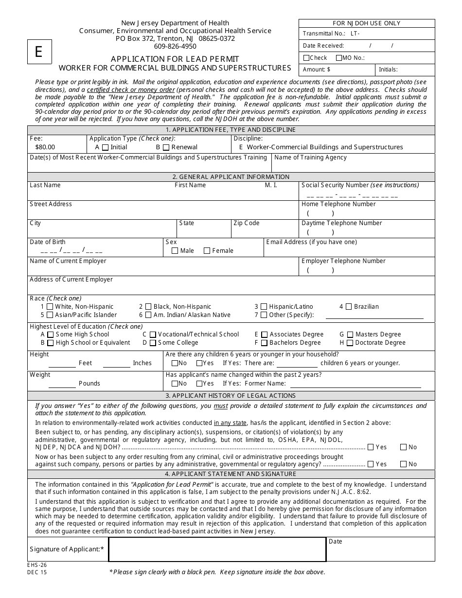 Form EHS-26 - Fill Out, Sign Online and Download Printable PDF, New ...