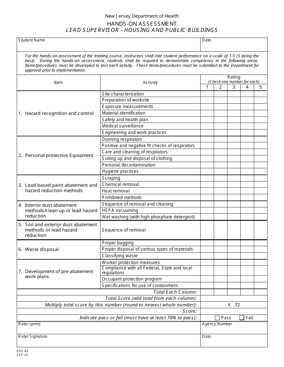 Form EHS-43 Hands-On Assessment Lead Supervisor - Housing and Public Buildings - New Jersey, Page 1