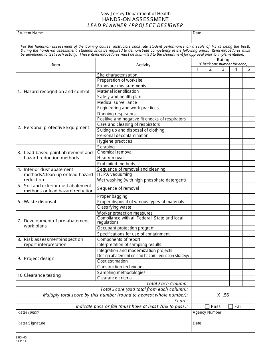 Form EHS-45 Hands-On Assessment Lead Planner / Project Designer - New Jersey, Page 1