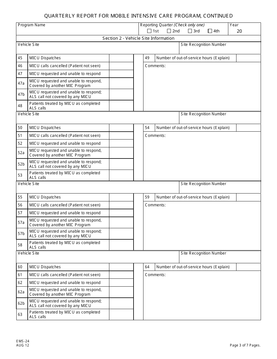 Form EMS-24 Quarterly Report of Mobile Intensive Care Program - New Jersey, Page 3