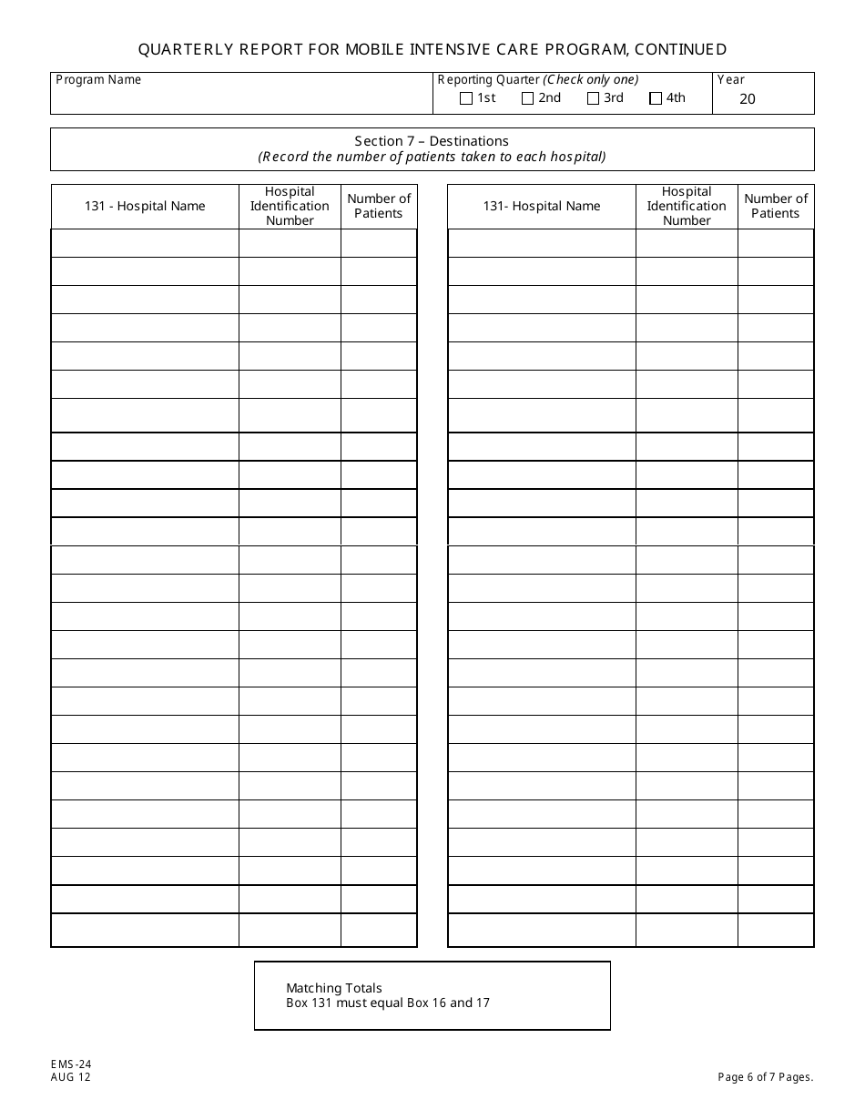 Form EMS-24 Quarterly Report of Mobile Intensive Care Program - New Jersey, Page 6