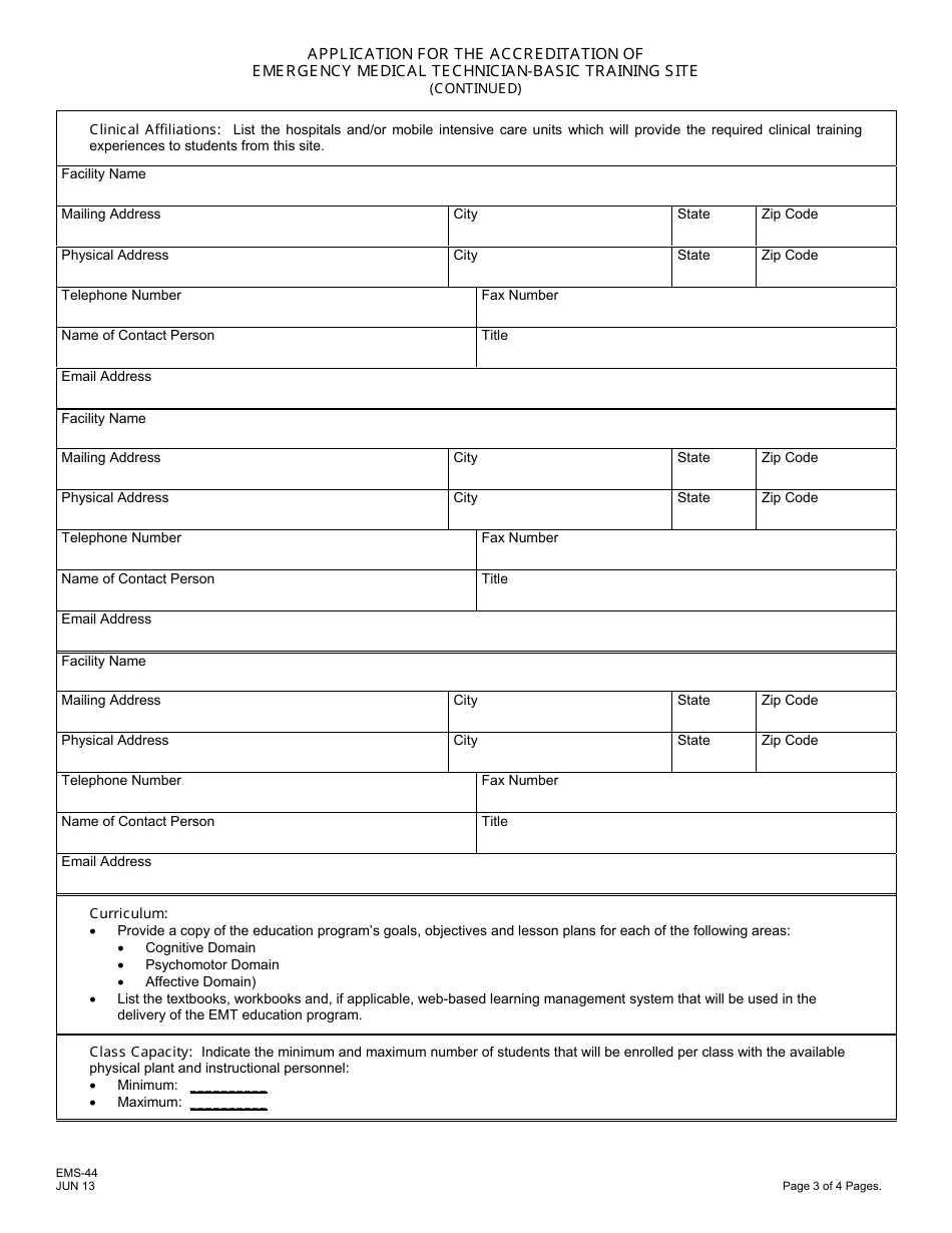 Form EMS-44 Emergency Medical Technician-Education Program Application for Accreditation - New Jersey, Page 3