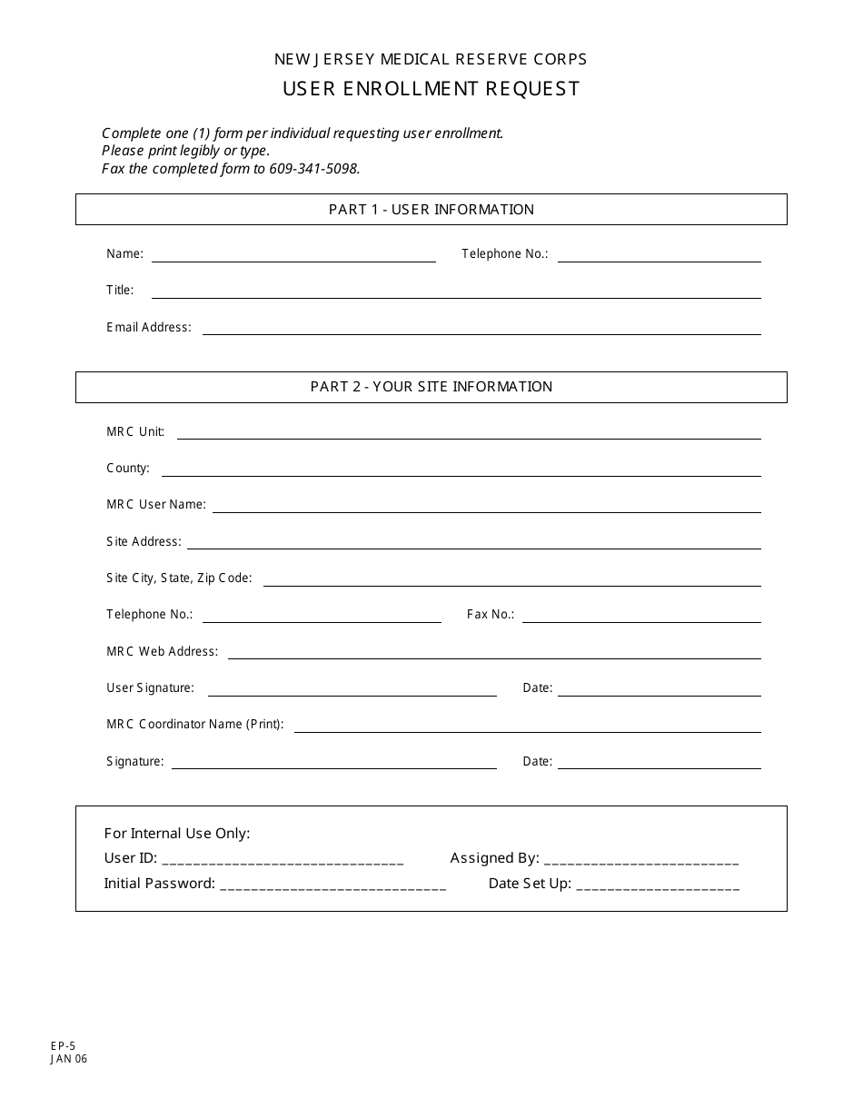 Form EP-5 New Jersey Medical Reserve Corps User Enrollment Request - New Jersey, Page 1