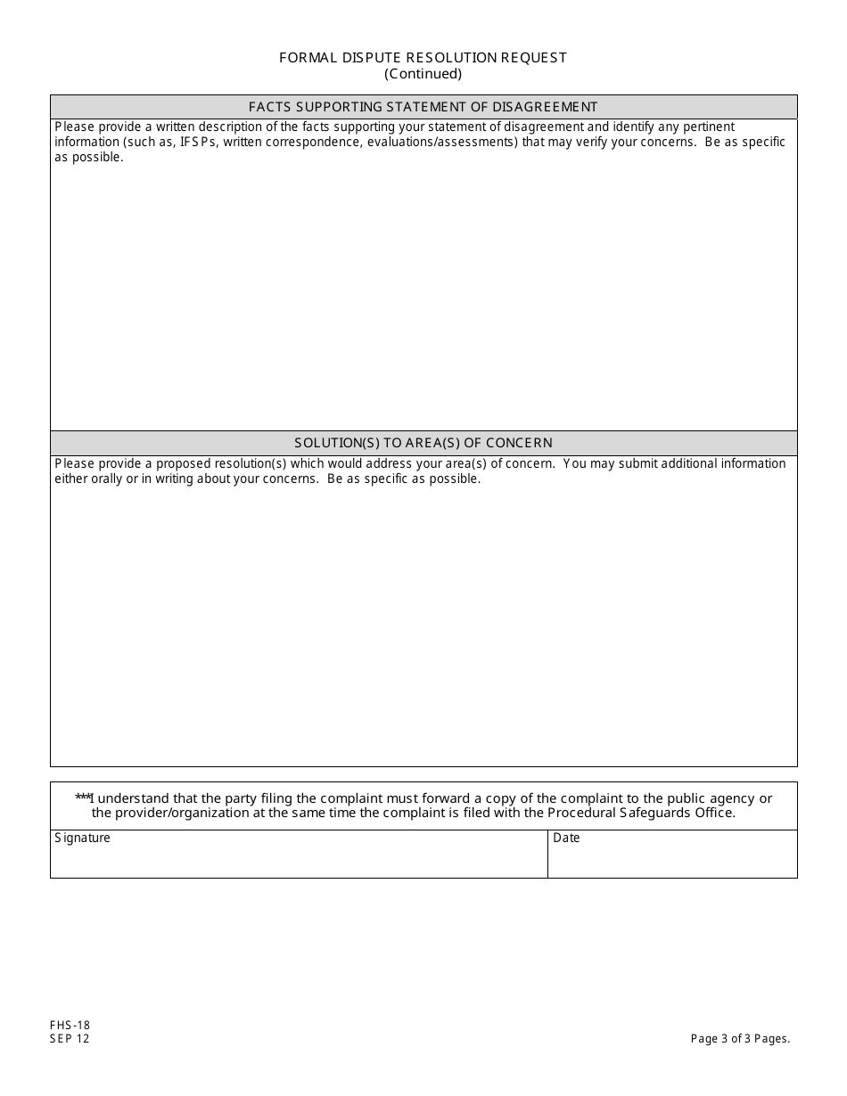 Form FHS-18 Formal Dispute Resolution Request - New Jersey, Page 3