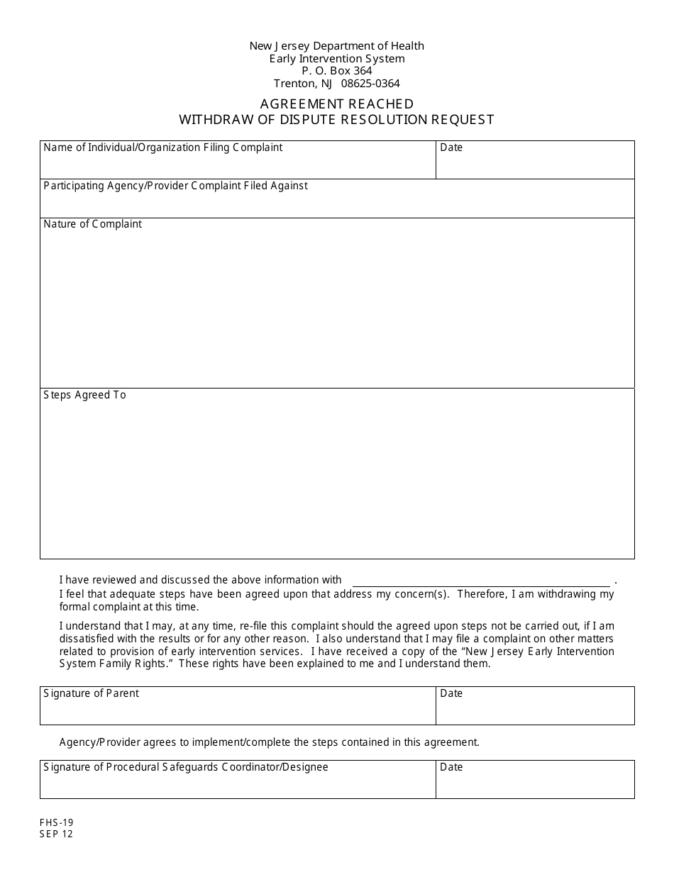 Form FHS-19 - Fill Out, Sign Online and Download Printable PDF, New ...