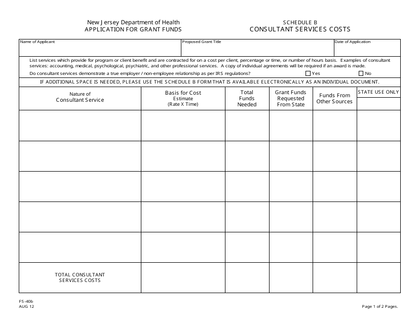 Form FS-40B Schedule B  Printable Pdf