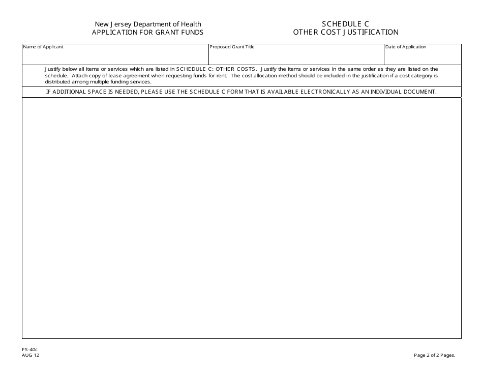 Form FS-40C Schedule C Other Cost Categories and Justification - New Jersey, Page 2
