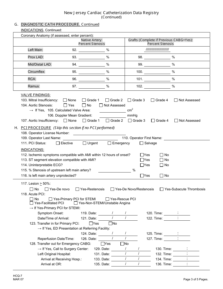 Form HCQ-7 New Jersey Cardiac Cathereterization Data Registry - New Jersey, Page 3