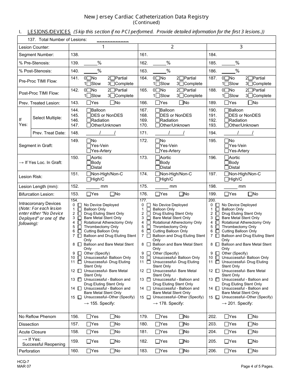 Form HCQ-7 New Jersey Cardiac Cathereterization Data Registry - New Jersey, Page 4