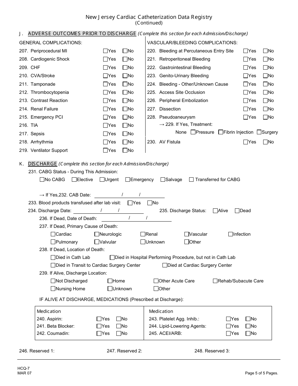 Form HCQ-7 New Jersey Cardiac Cathereterization Data Registry - New Jersey, Page 5