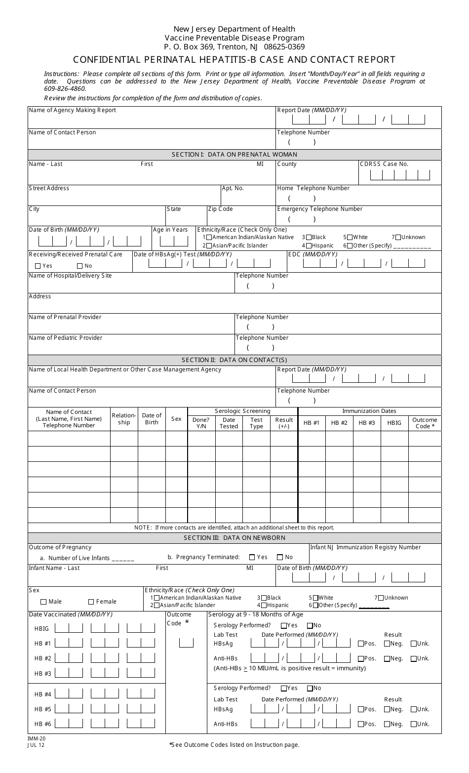 Form IMM-20 - Fill Out, Sign Online And Download Printable PDF, New Jersey | Templateroller