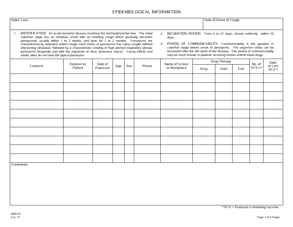 Form IMM-24 Pertussis Investigation Record - New Jersey, Page 3