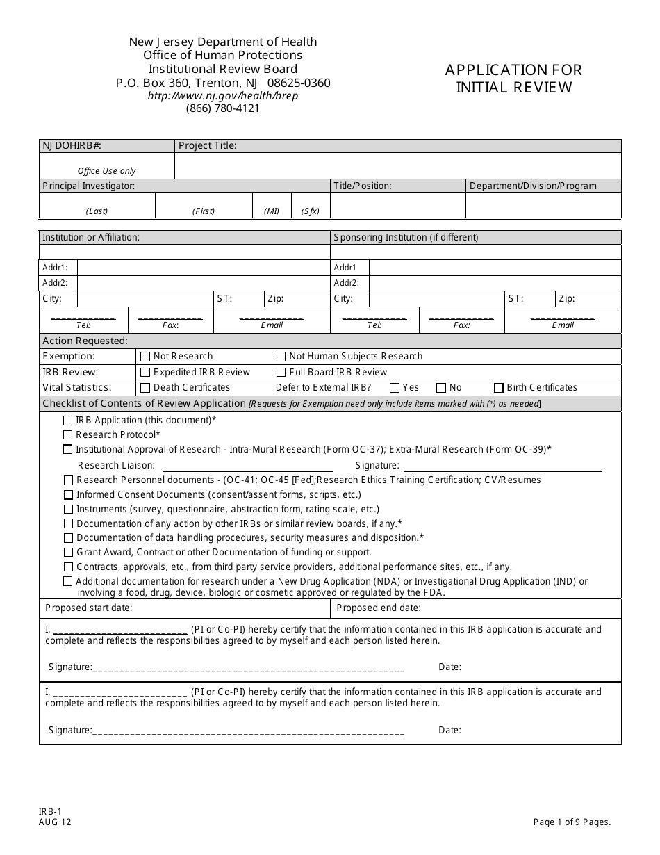 Form IRB-1 - Fill Out, Sign Online And Download Printable PDF, New ...