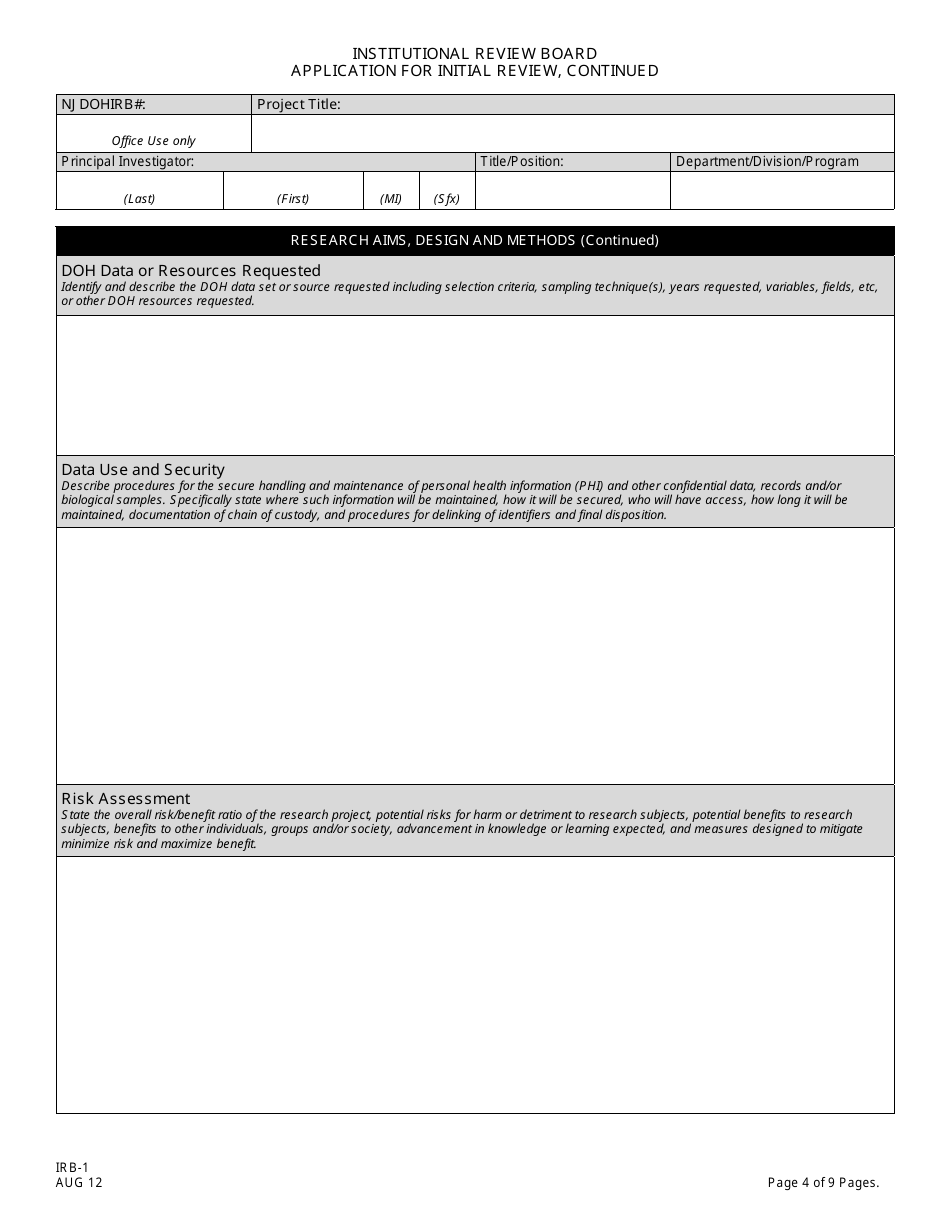 Form IRB-1 Application for Initial Review - New Jersey, Page 4