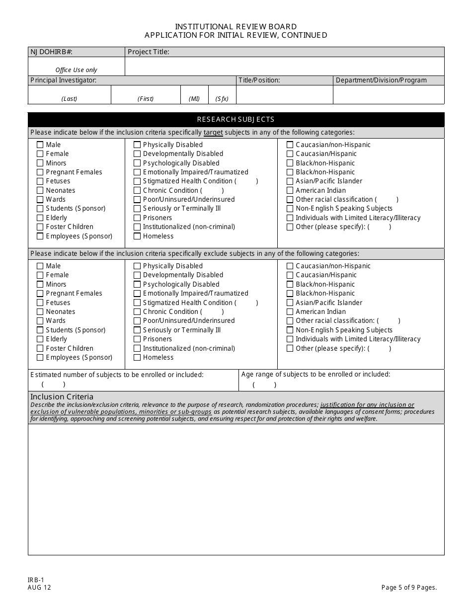 Form IRB-1 - Fill Out, Sign Online And Download Printable PDF, New ...