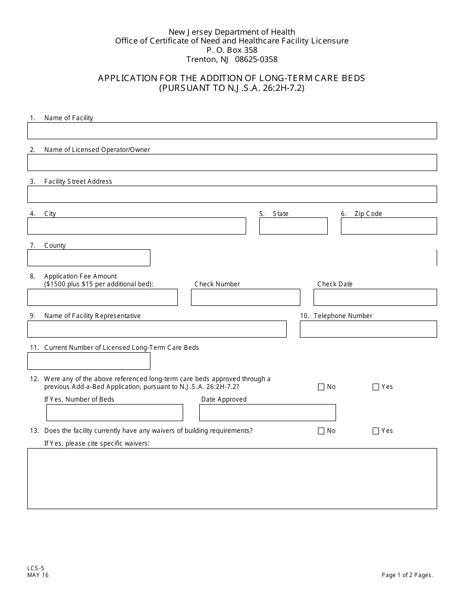 Form LCS-5 Application for the Addition of Long-Term Care Beds - New Jersey, Page 2