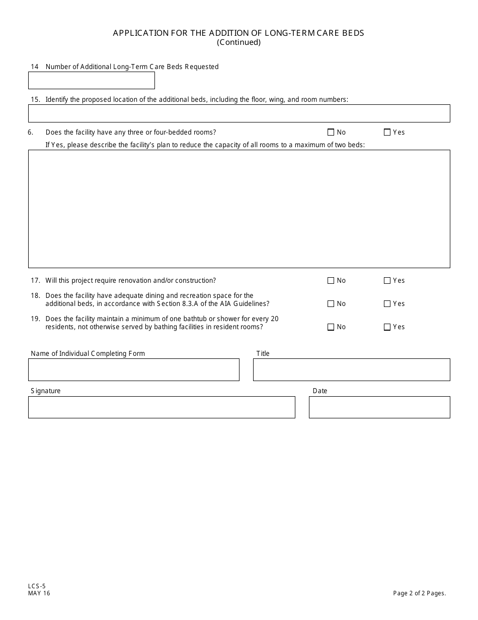 Form LCS-5 Application for the Addition of Long-Term Care Beds - New Jersey, Page 3