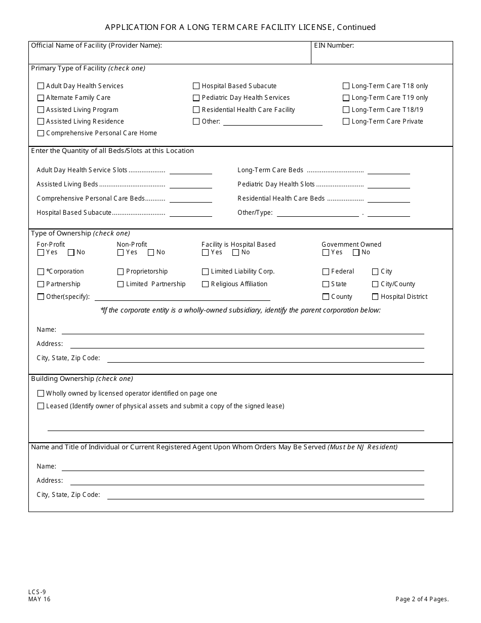 Form LCS-9 Application for a Long-Term Care Facility License - New Jersey, Page 3