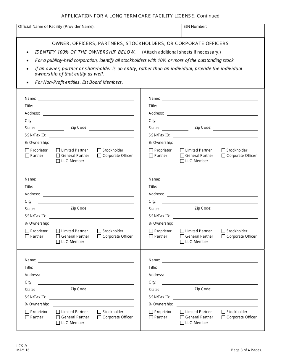 Form LCS-9 Application for a Long-Term Care Facility License - New Jersey, Page 4