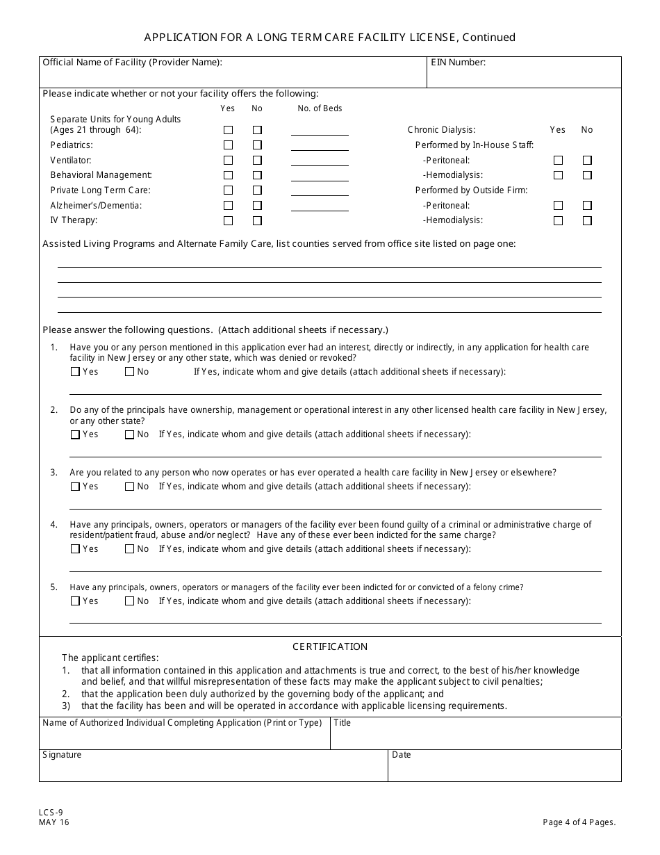 Form LCS-9 Application for a Long-Term Care Facility License - New Jersey, Page 5