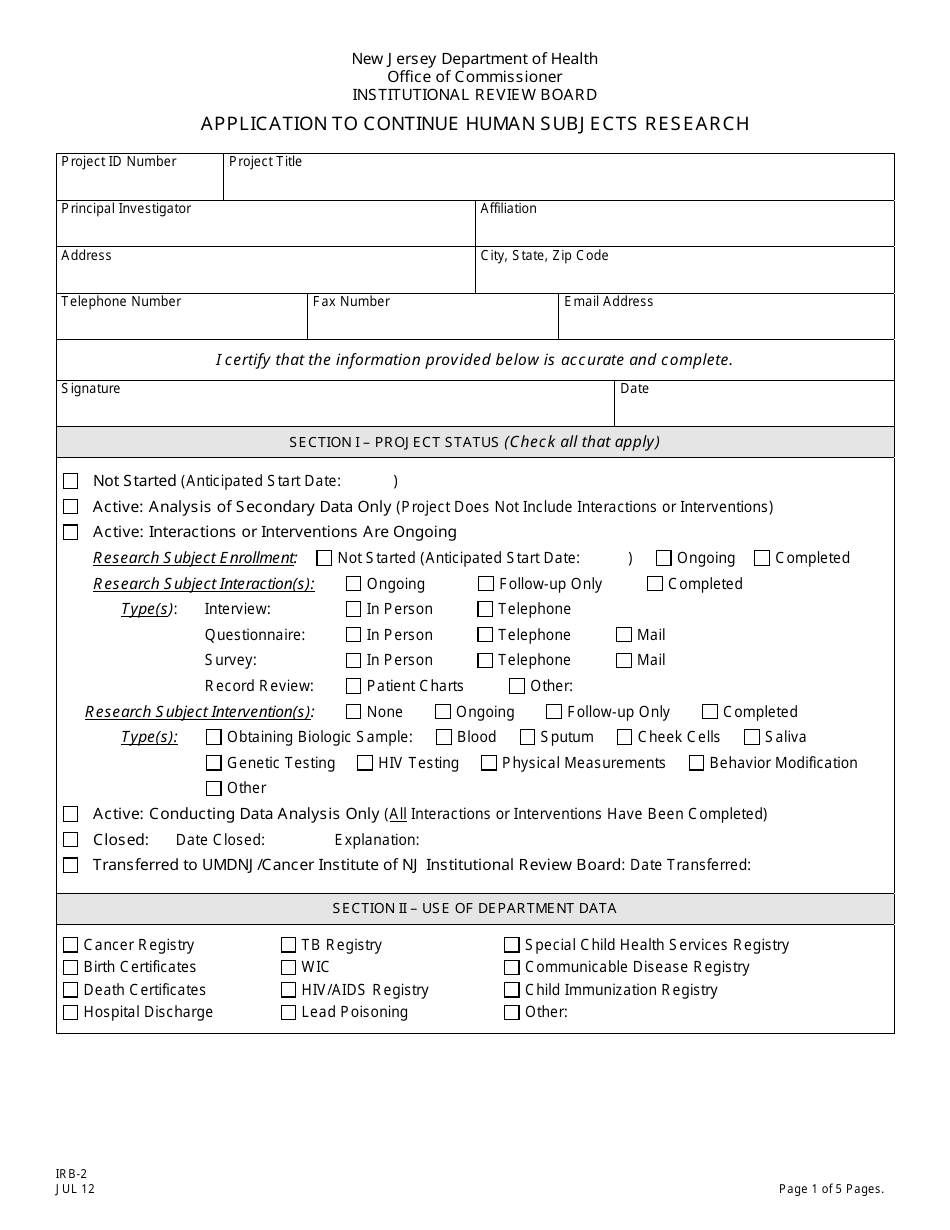 Form IRB2 Fill Out, Sign Online and Download Printable PDF, New