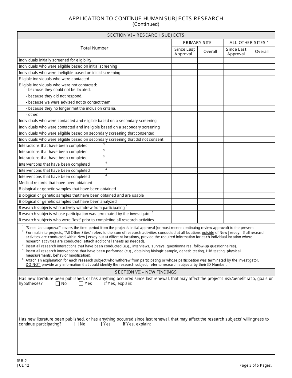 Form IRB-2 Application to Continue Human Subjects Research - New Jersey, Page 3