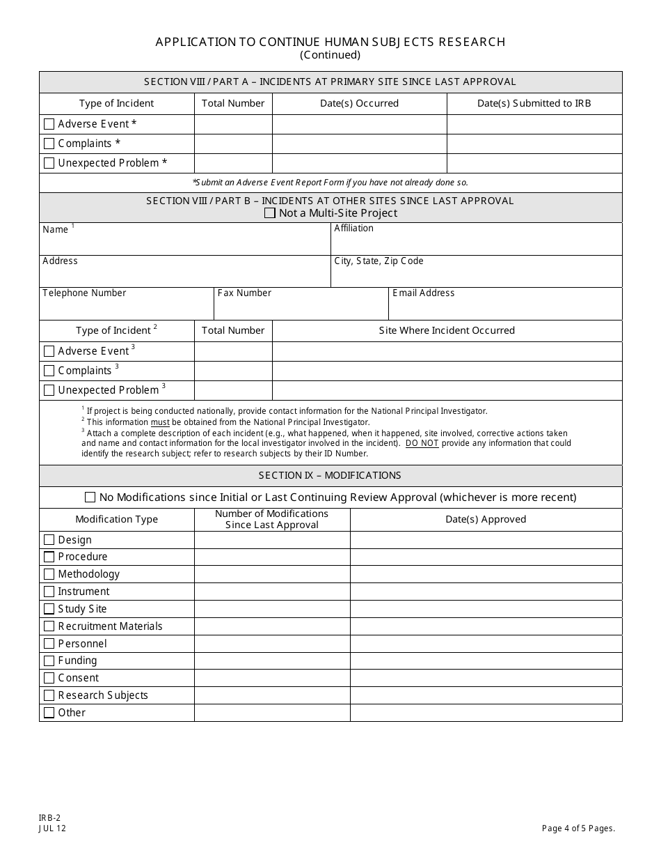 Form IRB-2 Application to Continue Human Subjects Research - New Jersey, Page 4