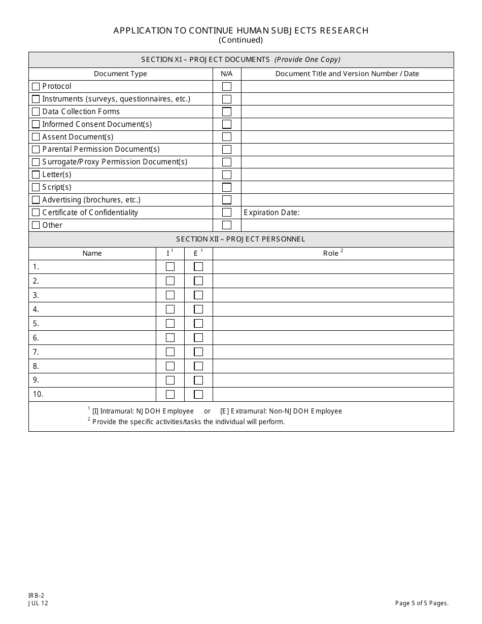 Form IRB-2 Application to Continue Human Subjects Research - New Jersey, Page 5