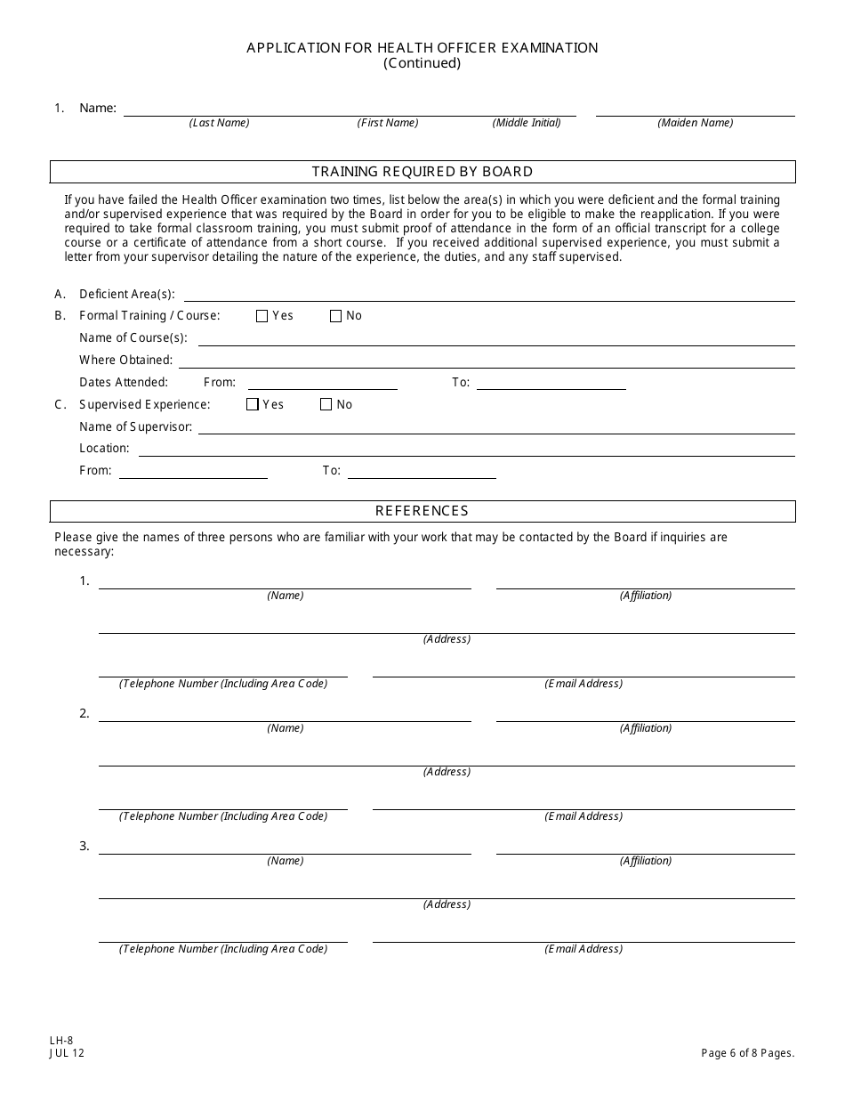 Form LH-8 Application for Health Officer Examination - New Jersey, Page 6