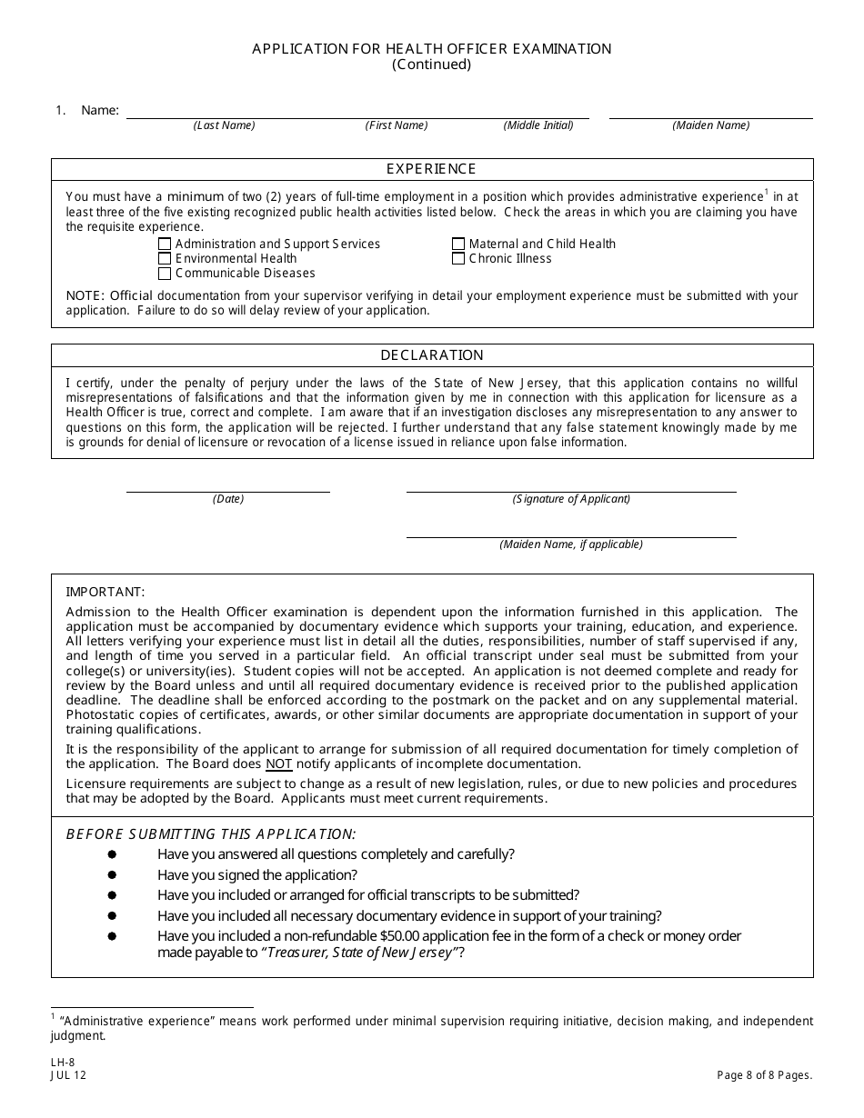 Form LH-8 - Fill Out, Sign Online and Download Printable PDF, New ...