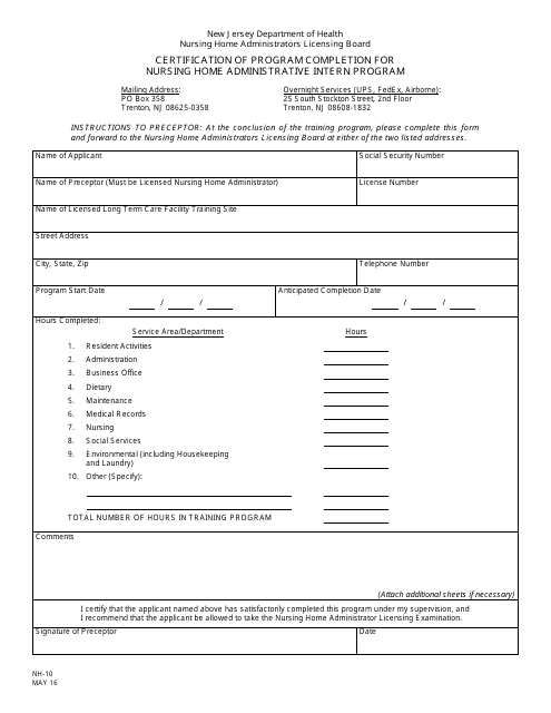 Form NH-10  Printable Pdf