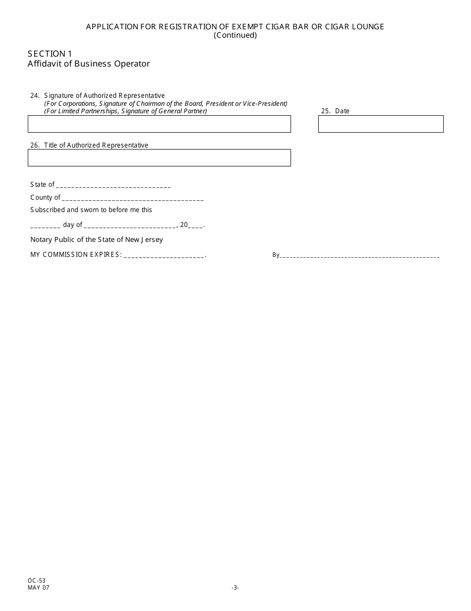 Form OC-53 Application for Registration of Exempt Cigar Bar or Cigar Lounge - New Jersey, Page 4