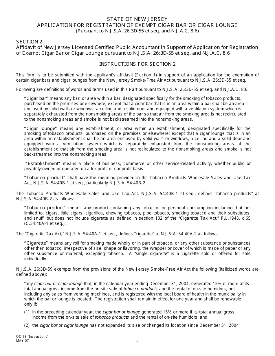Form OC-53 Application for Registration of Exempt Cigar Bar or Cigar Lounge - New Jersey, Page 5