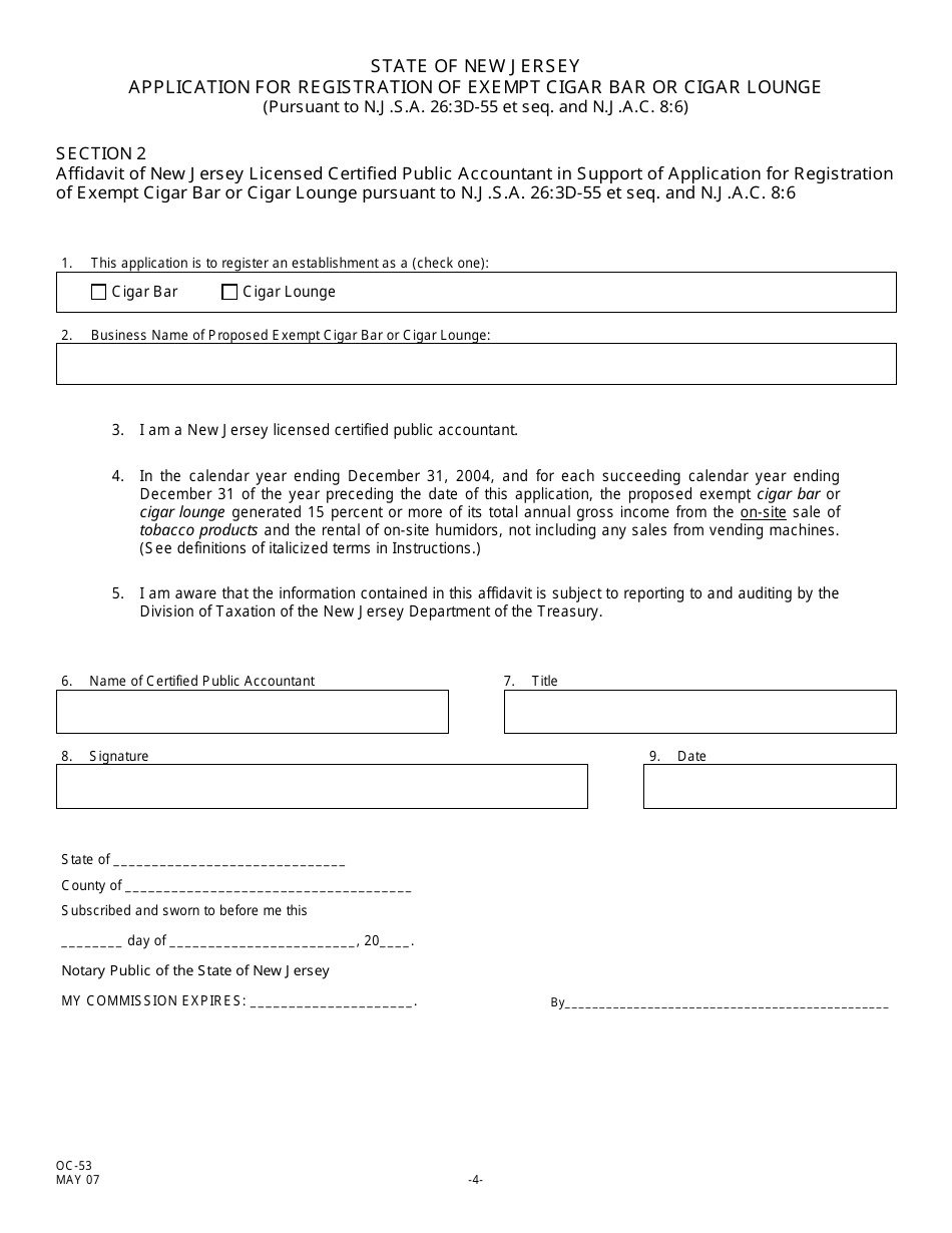 Form OC-53 Application for Registration of Exempt Cigar Bar or Cigar Lounge - New Jersey, Page 6