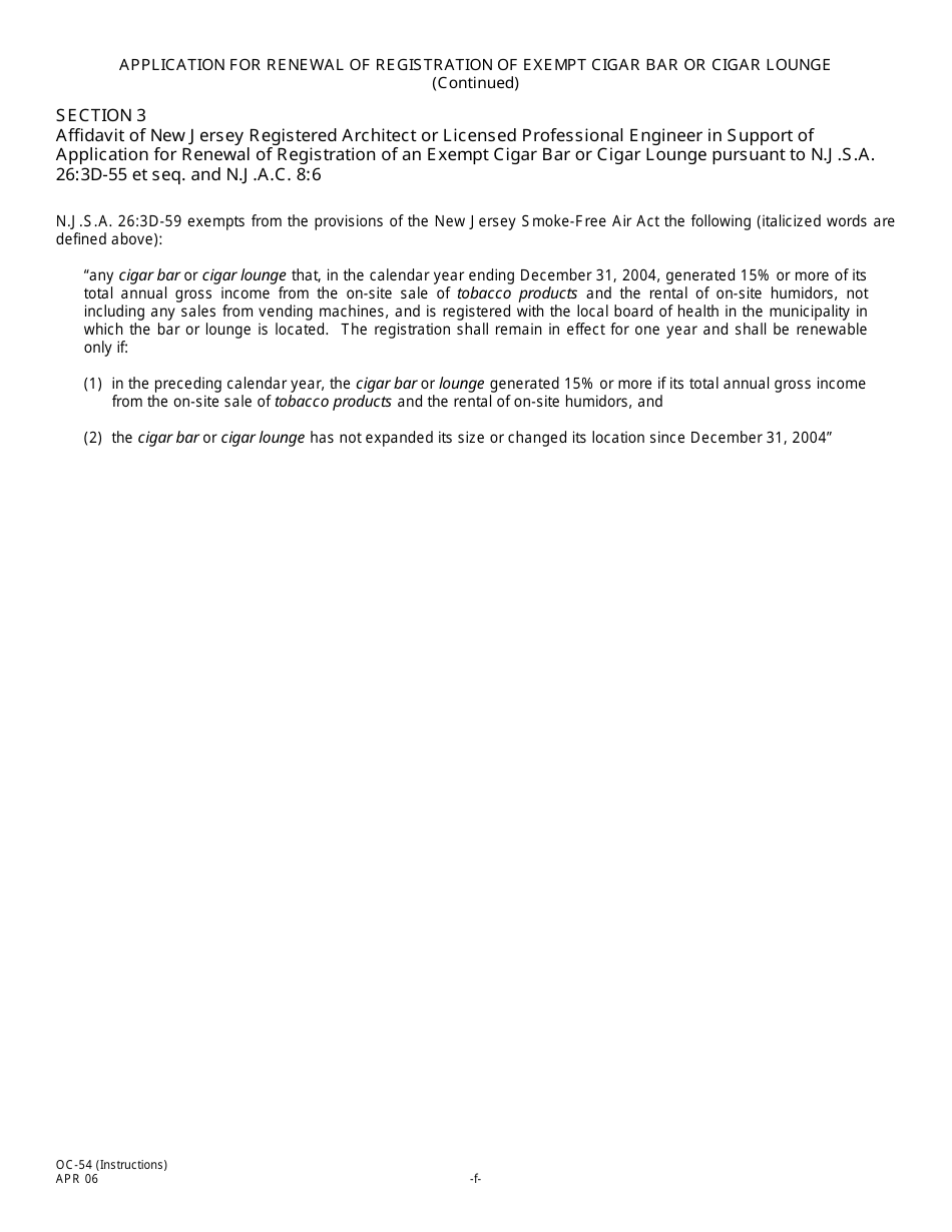 Form OC-54 Application for Renewal of Registration of Exempt Cigar Bar or Cigar Lounge - New Jersey, Page 10