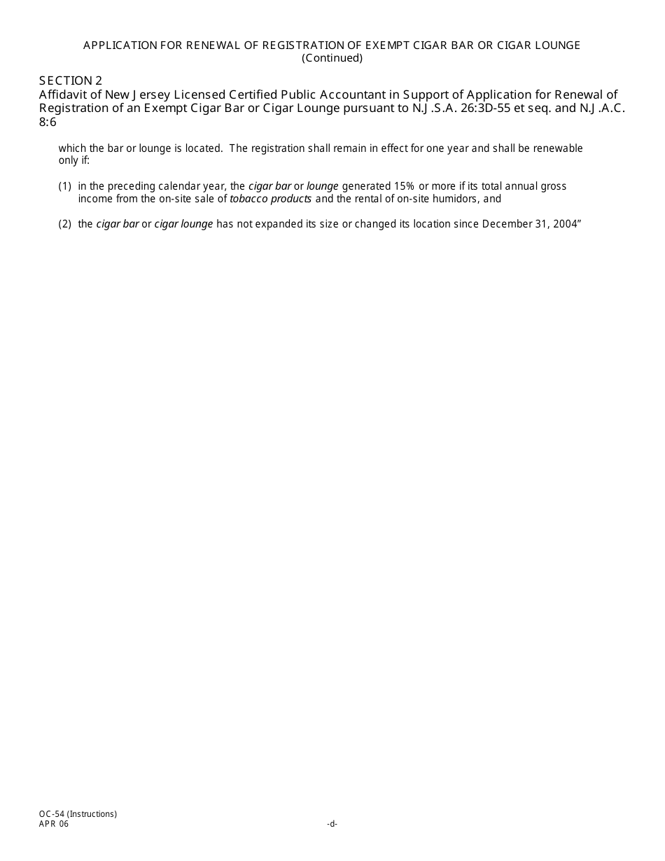 Form OC-54 Application for Renewal of Registration of Exempt Cigar Bar or Cigar Lounge - New Jersey, Page 7