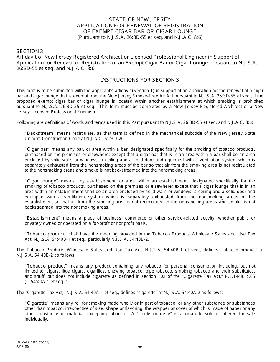 Form OC-54 Application for Renewal of Registration of Exempt Cigar Bar or Cigar Lounge - New Jersey, Page 9