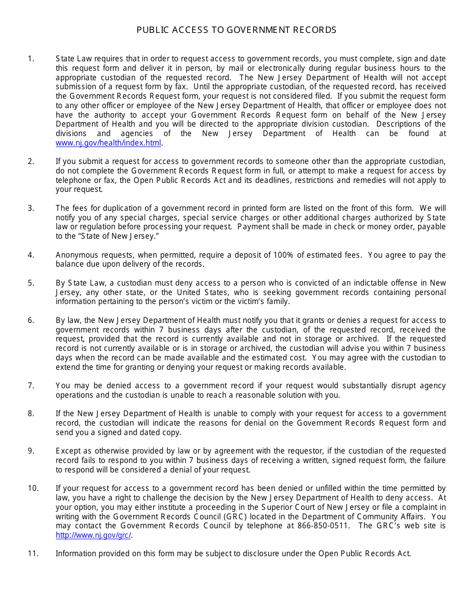 Form OC-34 Government Records Request (Opra) - New Jersey, Page 2