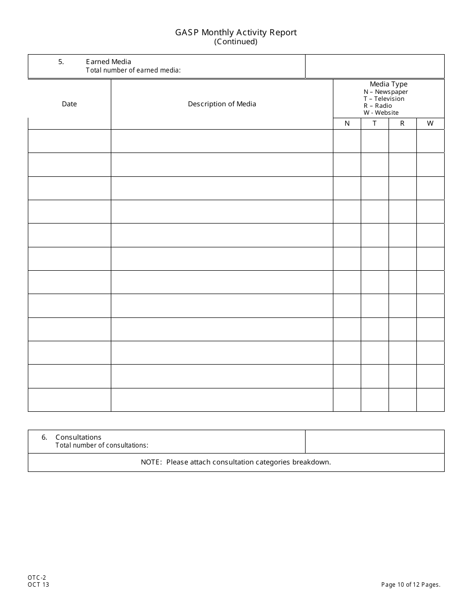 Form OTC-2 Gasp Monthly Activity Report - New Jersey, Page 10