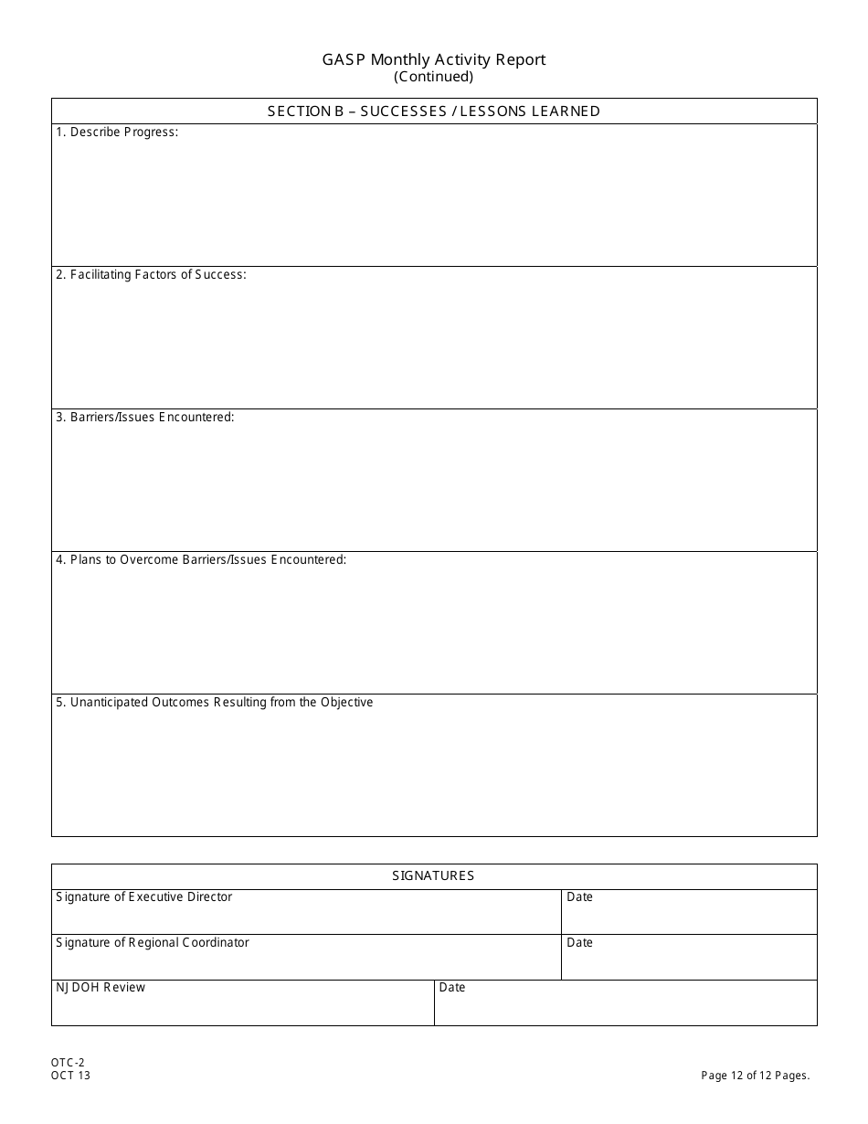 Form OTC-2 Gasp Monthly Activity Report - New Jersey, Page 12