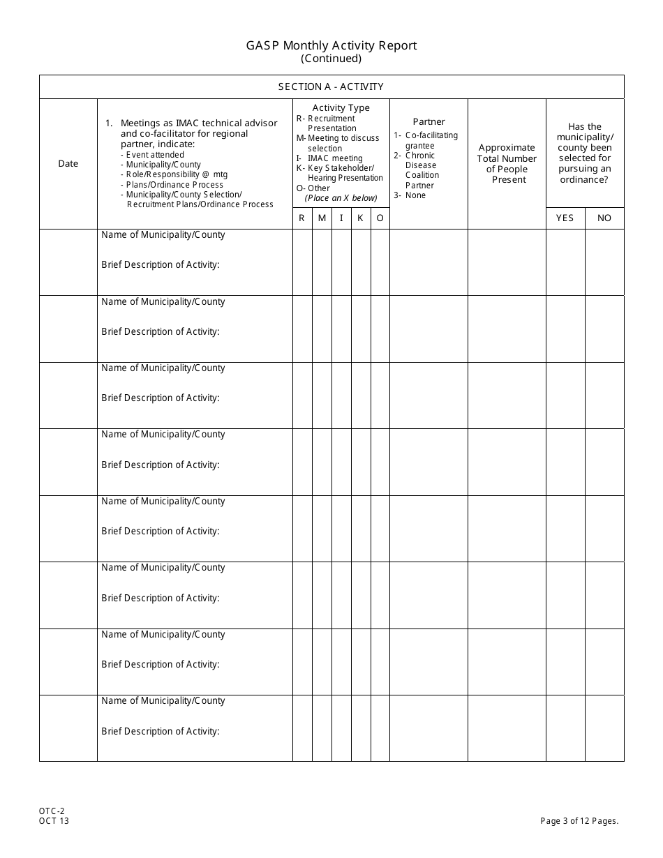 Form OTC-2 Gasp Monthly Activity Report - New Jersey, Page 3