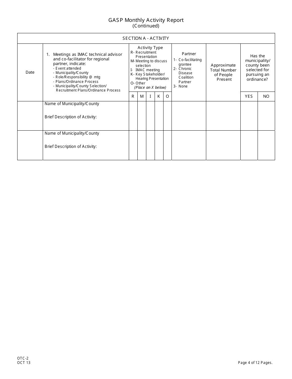 Form OTC-2 Gasp Monthly Activity Report - New Jersey, Page 4