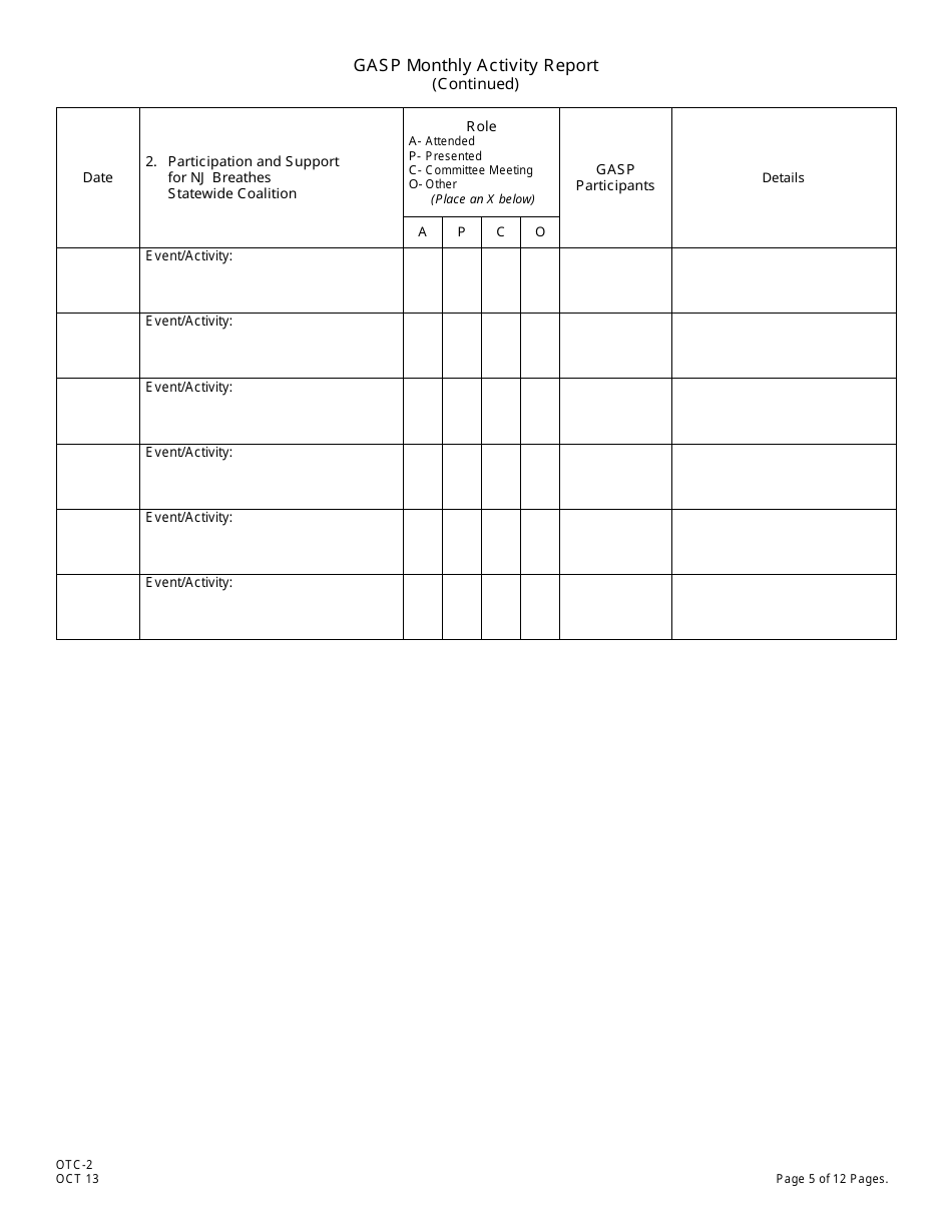 Form OTC-2 Gasp Monthly Activity Report - New Jersey, Page 5