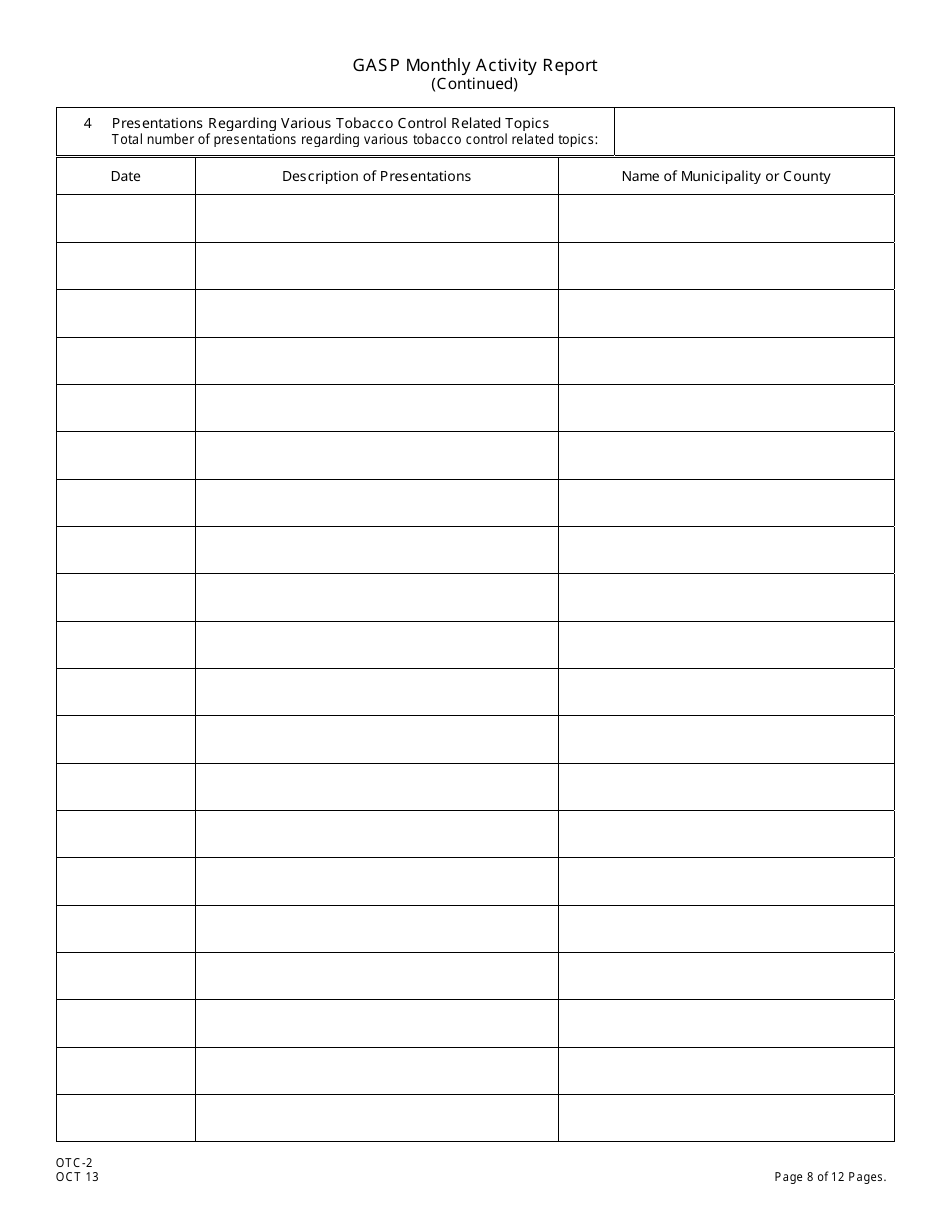 Form OTC-2 Gasp Monthly Activity Report - New Jersey, Page 8