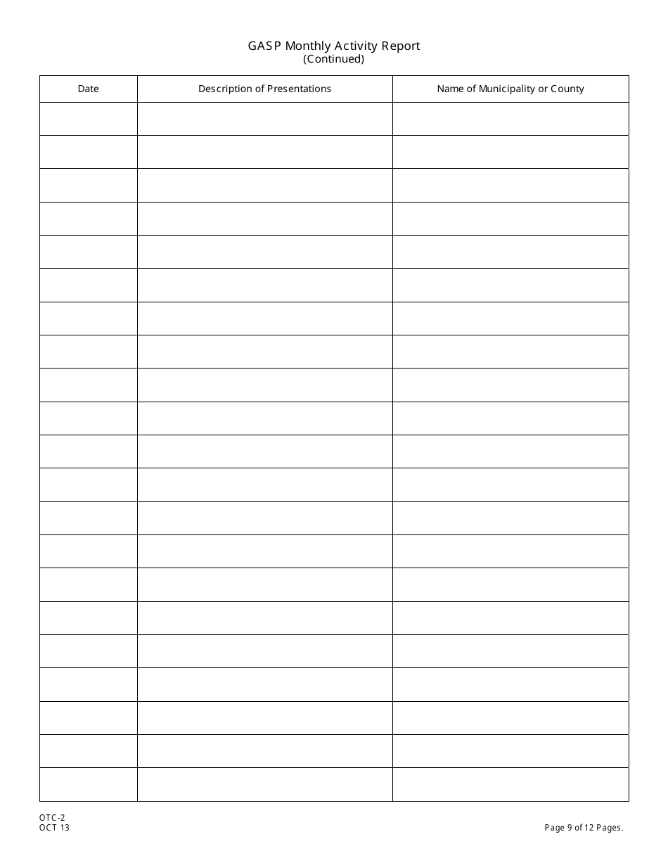 Form OTC-2 Gasp Monthly Activity Report - New Jersey, Page 9