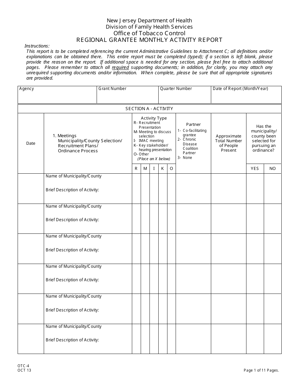 Grantee Activity Report Example Form OTC-4 - Fill Out, Sign Online and Download Printable PDF, New ...