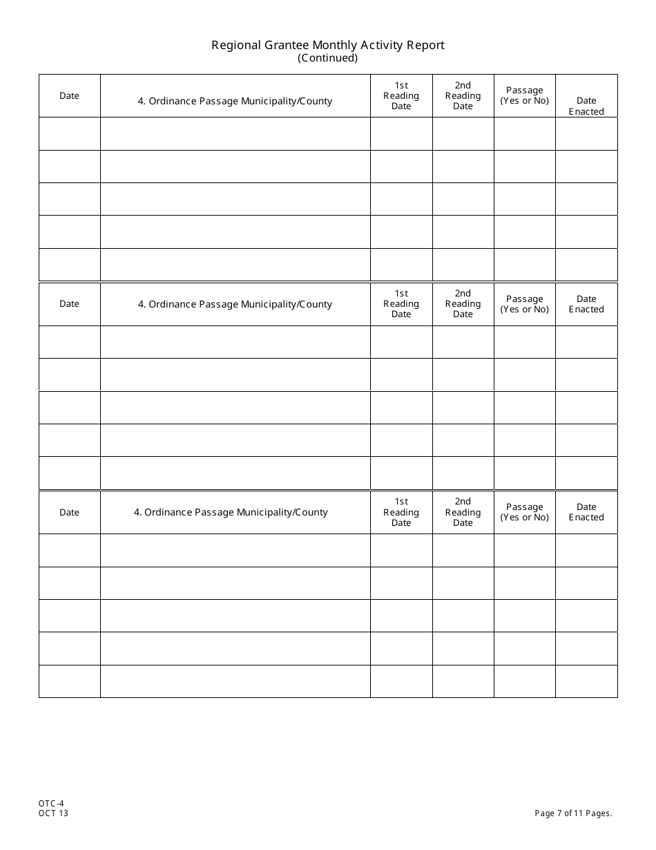Form OTC-4 Regional Grantee Monthly Activity Report - New Jersey, Page 7